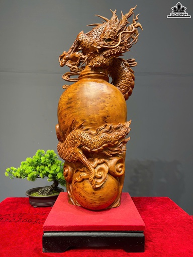 Tượng Nhất Long Trấn Bình Phú Quý Gỗ Nu Ngọc Am Cao Cả Kỷ 72 - Riêng Kỷ Cao 7 Ngang 28 Sâu 25 (cm)