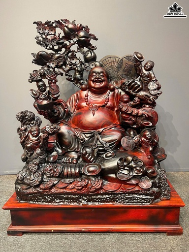 Tượng Phật Di Lặc Ngũ Phúc Gỗ Trắc Cao Cả Kỷ 105 Ngang 80 Sâu 48 (cm) - Kỷ Cao 15 (cm)