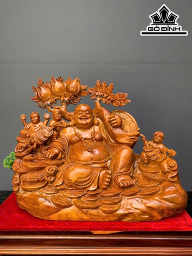 Tượng Phật Di Lặc Tam Phúc Gỗ Hương Cao 54 Ngang 66 Sâu 34 (cm)