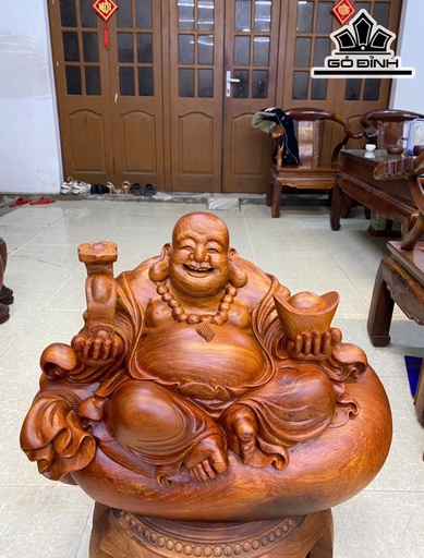 Tượng Phật Di Lặc Ngồi Bao Tiền Gỗ Hương Cao 38 Ngang 55 Sâu 30 (cm)