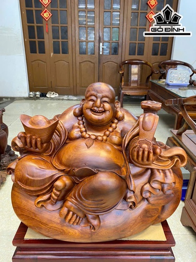 Tượng Phật Di Lặc Ngồi Bao Tiền Gỗ Hương Cao 49 Ngang 62 Sâu 35 (cm)