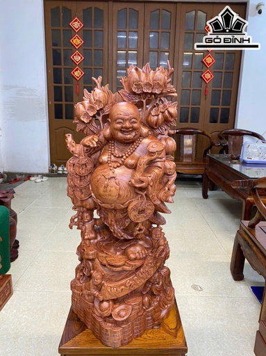 Tượng Phật Di Lặc Ngũ Phúc Gỗ Hương Cao 80 Ngang 36 Sâu 36 (cm)