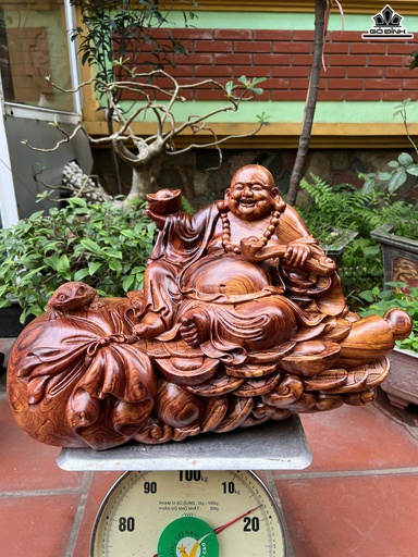 Tượng Phật Di Lặc Ngồi Bao Tiền Gỗ Cẩm Cao Cả Kỷ 43 - Riêng Tượng Cao 33 Ngang 56 Sâu 25 (cm)
