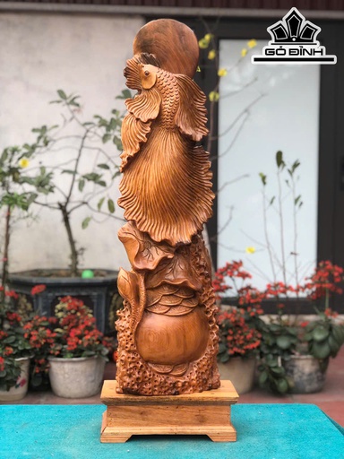 Tượng Cá Xiêm Gỗ Ngọc Am Cao 93 Ngang 25 Sâu 12 (cm)