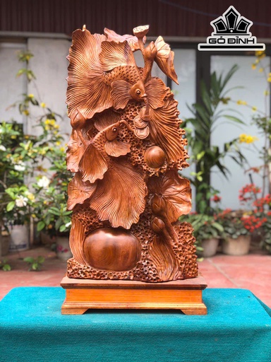 Tượng Cá Xiêm Gỗ Ngọc Am Cao Cả Kỷ 90 Ngang 43 Sâu 19 (cm) - Kỷ Cao 9 (cm)