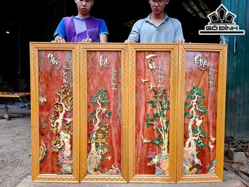 Bộ Xuân Hạ Thu Đông Nền Gỗ Hương Đá - Khung Gáo Kích Thước 109x39 (cm)