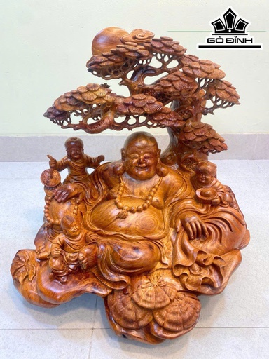 Tượng Phật Di Lặc Tam Phúc Gỗ Hương Cao 48 Ngang 55 Sâu 43 (cm)