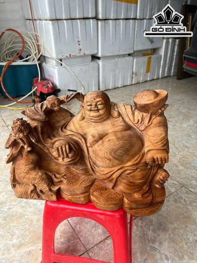 Tượng Phật Di Lặc Bê Thỏi Vàng Gỗ Ngọc Am Cao 28 Ngang 39 Sâu 22 (cm)