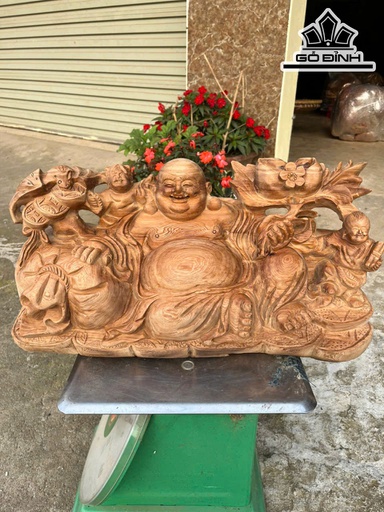 Tượng Phật Di Lặc Gỗ Ngọc Am Cao 28 Ngang 51 Sâu 21 (cm)