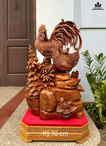 Tượng Gia Đình Gà Gỗ Nu Ngọc Am Cao Cả Kỷ 74 Ngang 38 Sâu 30 (cm) - Kỷ Cao 10 (cm)