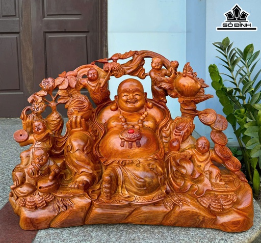 Tượng Phật Di Lặc Ngũ Phúc Gỗ Hương Cao 48 Ngang 65 Sâu 30 (cm)