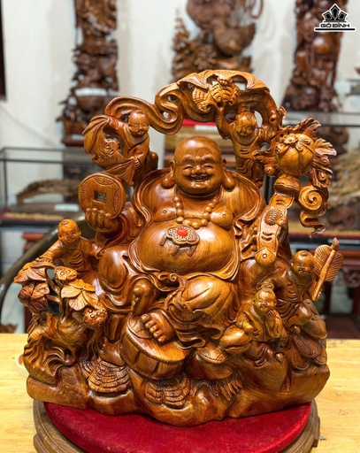 Tượng Phật Di Lặc Ngũ Phúc Gỗ Hương Cao 56 Ngang 52 Sâu 24 (cm)