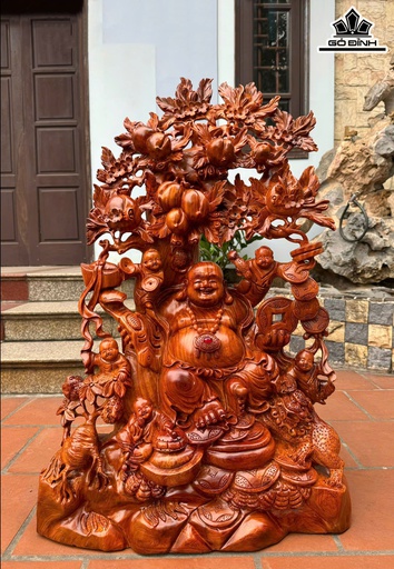 Tượng Phật Di Lặc Ngũ Phúc Gỗ Hương Cao 97 Ngang 62 Sâu 32 (cm)