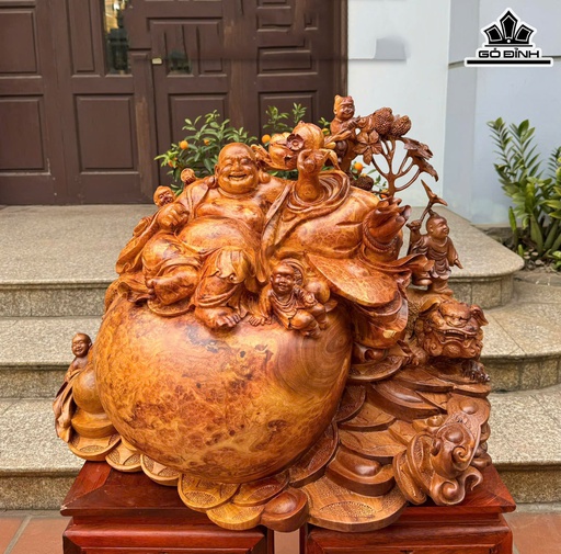Tượng Phật Di Lặc Ngũ Phúc Gỗ Nu Hương Cao 75 Ngang 59 Sâu 38 (cm) - 61kg