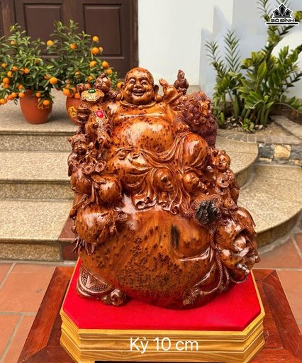 Tượng Phật Di Lặc Tam Phúc Thuần Nghê Gỗ Nu Ngọc Am Cao 57 Ngang 40 Sâu 28 (cm)