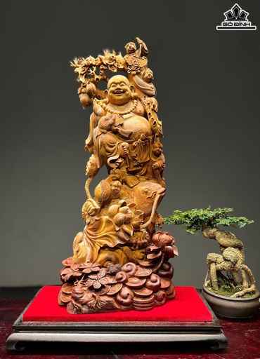 Tượng Phật Di Lặc Ngũ Phúc Gỗ Hoàng Đàn Cao 72 Ngang 25 Sâu 11 (cm)