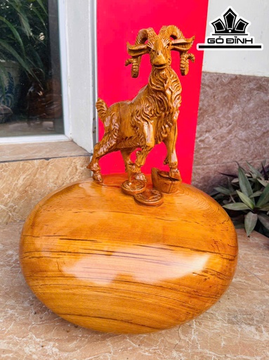 Tượng Dê Phong Thủy Gỗ Ngọc Am Cao 45 Ngang 38 Sâu 38 (cm)