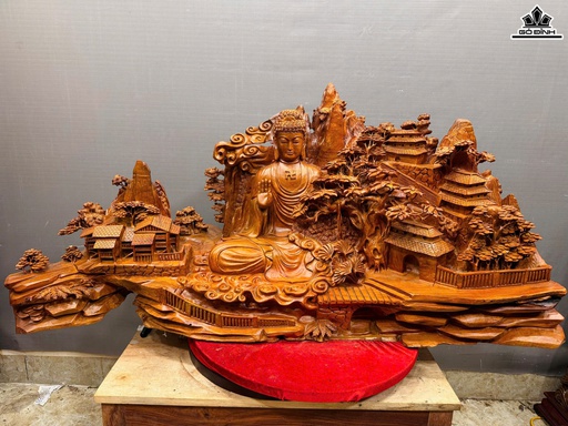 Tượng Nhất Tâm Bái Phật Gỗ Hương Cao 61 Ngang 134 Sâu 40 (cm)