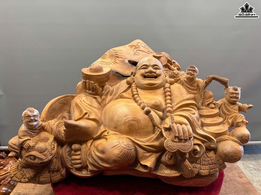 Tượng Phật Di Lặc Tam Phúc Gỗ Ngọc Am Cao 38 Ngang 65 Sâu 42 (cm) - 38kg