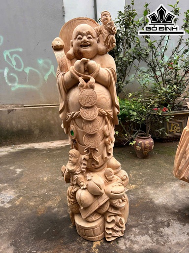 Tượng Phật Di Lặc Chúc Phúc Gỗ Ngọc Am Cao 110 Ngang 40 Sâu 30 (cm)