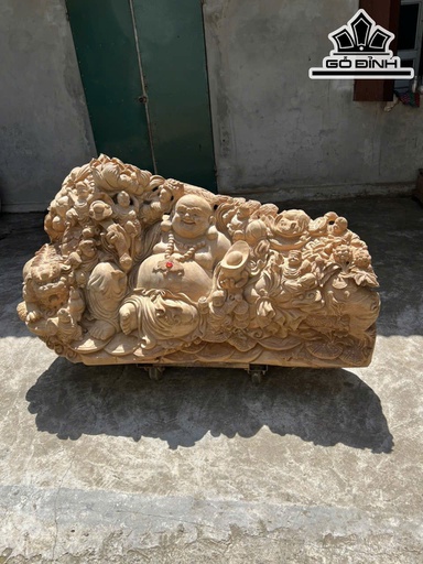 Tượng Phật Di Lặc Cửu Phúc Gỗ Ngọc Am Cao 83 Ngang 160 Sâu 60 (cm)