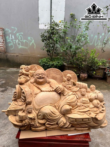 Tượng Phật Di Lặc Ngũ Phúc Gỗ Ngọc Am Cao 60 Ngang 93 Sâu 30 (cm)