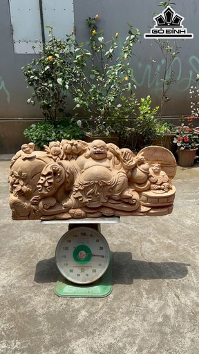 Tượng Phật Di Lặc Nhị Phúc Kéo Bao Tiền Gỗ Ngọc Am Cao 42 Ngang 90 Sâu 30 (cm)
