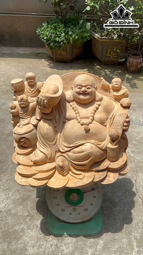 Tượng Phật Di Lặc Tam Phúc Gỗ Ngọc Am Cao 37 Ngang 63 Sâu 40 (cm)