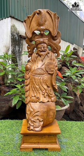 Tượng Thần Tài Gỗ Bách Xanh Cao Cả Kỷ 72 Ngang 21 Sâu 16 (cm) - Kỷ Cao 10 (cm)