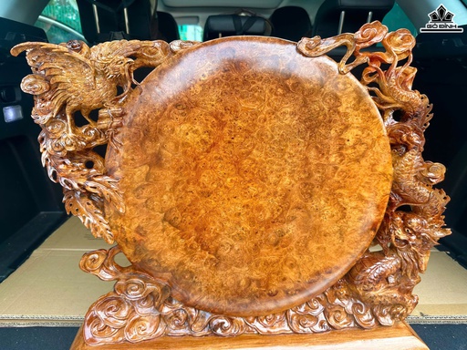 Tượng Long Phụng Chầu Nguyệt Gỗ Nu Hương Cao 46 Ngang 50 Sâu 4 (cm)