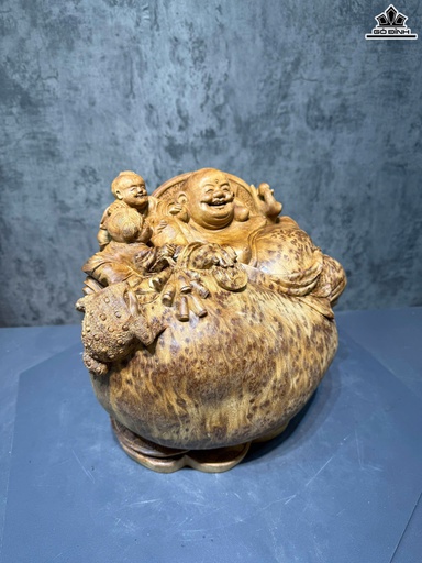 Tượng Phật Di Lặc Nhị Phúc Gỗ Nu Ngọc Am Cao 37 Ngang 45 Sâu 30 (cm) - 16kg