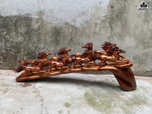 Tượng Bát Mã Gỗ Sưa Cao 27 Ngang 70 Sâu 11 (cm)