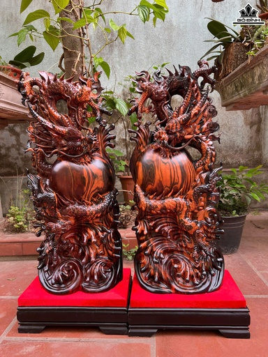 Cặp Rồng ( Nhất Long) Gỗ Mun Hoa Cao 62 Ngang 27 Sâu 12 (cm) - Cả Kỷ Cao 72 (cm)