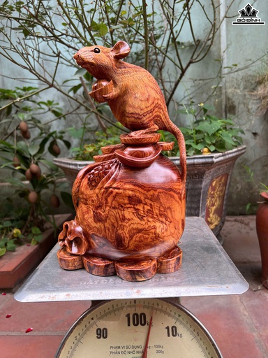 Tượng Chuột Phong Thủy Gỗ Cẩm Cao 32 Ngang 20 Sâu 15 (cm)