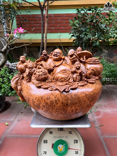 Tượng Phật Di Lặc Ngũ Phúc Gỗ Nu Ngọc Am Cao 39 Ngang 60 Sâu 34 (cm)