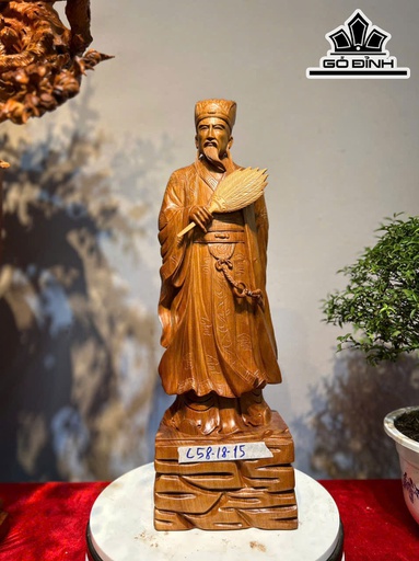 Tượng Gia Cát Lượng Gỗ Ngọc Am Cao 58 Ngang 18 Sâu 15 (cm)