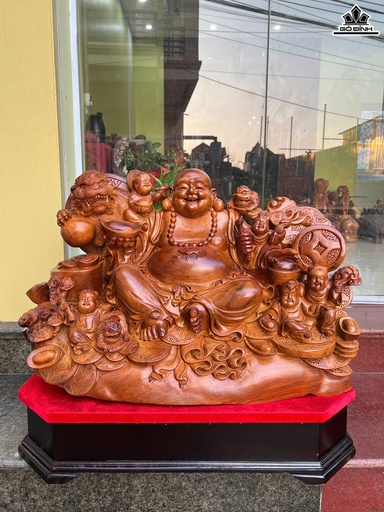 Tượng Phật Di Lặc Ngũ Phúc Gỗ Hương Cao 50 Ngang 72 Sâu 45 (cm)