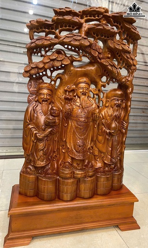 Tượng Phúc Lộc Thọ (Tam Đa) Gỗ Ngọc Am Cao Cả Kỷ 94 Ngang 50 Sâu 19 (cm) - Kỷ Cao 15 (cm)