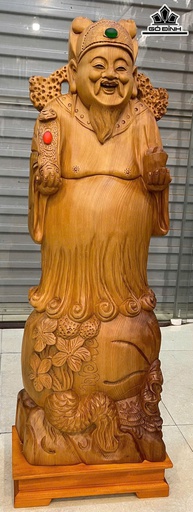Tượng Thần Tài Gỗ Ngọc Am Cao Cả Kỷ 103 Ngang 33 Sâu 16 (cm)- Kỷ Cao 10 (cm)
