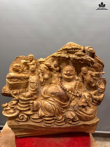 Tượng Phật Di Lặc Ngũ Phúc Gỗ Ngọc Am Cao 72 Ngang 82 Sâu 32 (cm) - 63kg