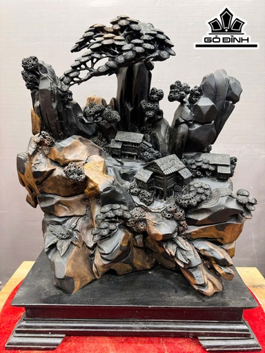 Tượng Tiểu Cảnh Gỗ Mun Sừng Cao Cả Kỷ 60 Ngang 48 Sâu 25 (cm) - Kỷ Cao 10 (cm)