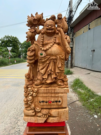 Tượng Phật Di Lặc Nhất Phúc Gỗ Ngọc Am Cao 96 Ngang 40 Sâu 17 (cm)