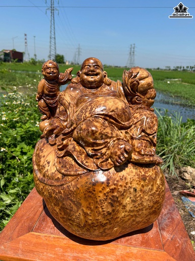 Tượng Phật Di Lặc Nhất Phúc Gỗ Nu Ngọc Am Cao 33 Ngang 26 Sâu 19 (cm)