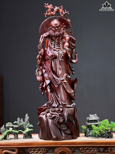 Tượng Đạt Ma Khất Thực Gỗ Tử Đàn Cao 94 Ngang 28 Sâu 28 (cm)