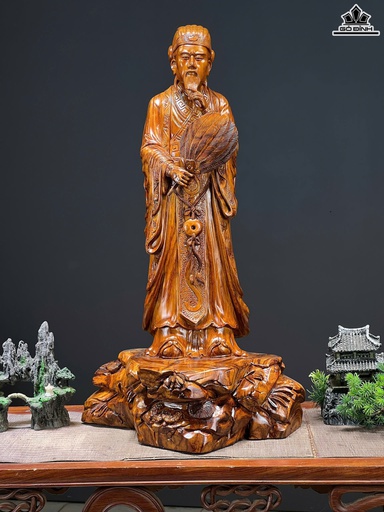 Tượng Gia Cát Lượng Gỗ Sưa Cao 64 Ngang 34 Sâu 26 (cm)