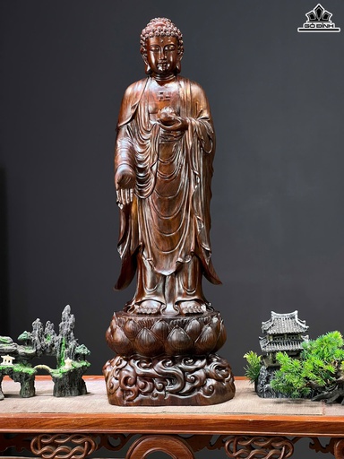 Tượng Phật A Di Đà Gỗ Trắc Cao 70 Ngang 24 Sâu 15 (cm)