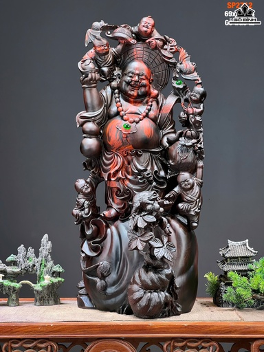 Tượng Phật Di Lặc Ngũ Phúc Gỗ Trắc Cao 69 Ngang 30 Sâu 24 (cm)