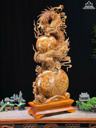Tượng Rồng Phong Thủy Gỗ Nu Ngọc Am Cao Cả Kỷ 90 Ngang 36 Sâu 16 (cm) - Kỷ Cao 10 (cm)