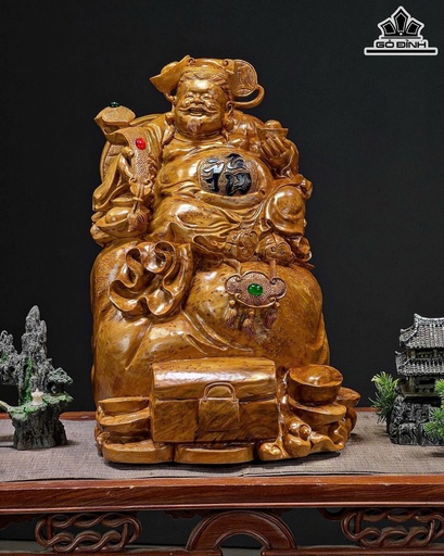 Tượng Thần Tài Gỗ Nu Ngọc Am Cao 44 Ngang 32 Sâu 33 (cm)