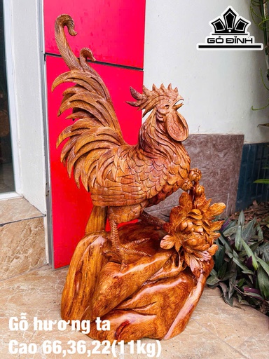 Tượng Gà Trống Gỗ Hương Cao 66 Ngang 36 Sâu 22 (cm) - 11kg